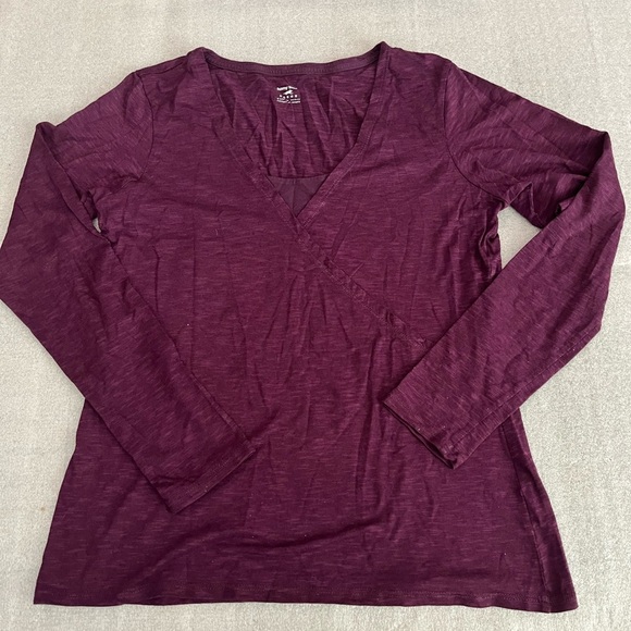[L]Horny Toad Deep Purple Oblique V Neck Long Sleeve T-Shirt Tee Womens Turkey - Picture 1 of 7